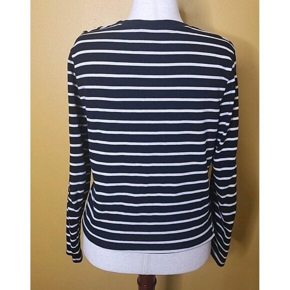 H&M European Cotton Jumper Striped Black White Gold Button Sweater Size L Womens - Picture 3 of 9